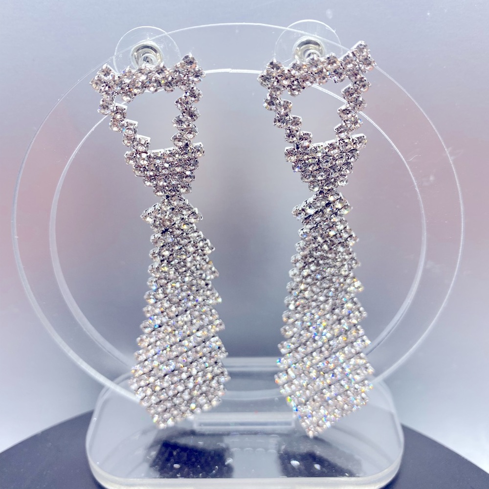 Crystal tie silver tone earrings almost 3 inches